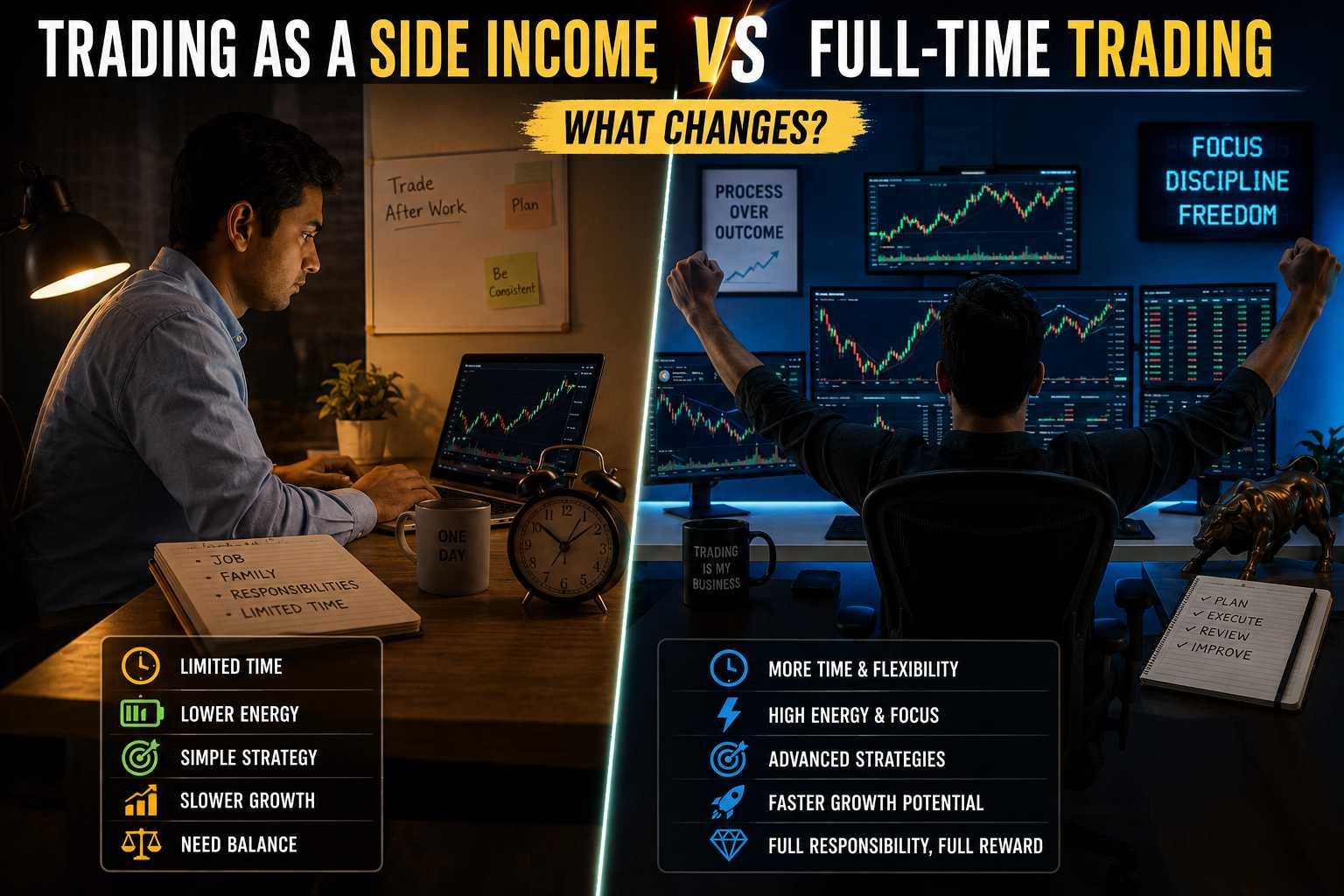 Trading as a Side Income vs Full-Time: What Changes